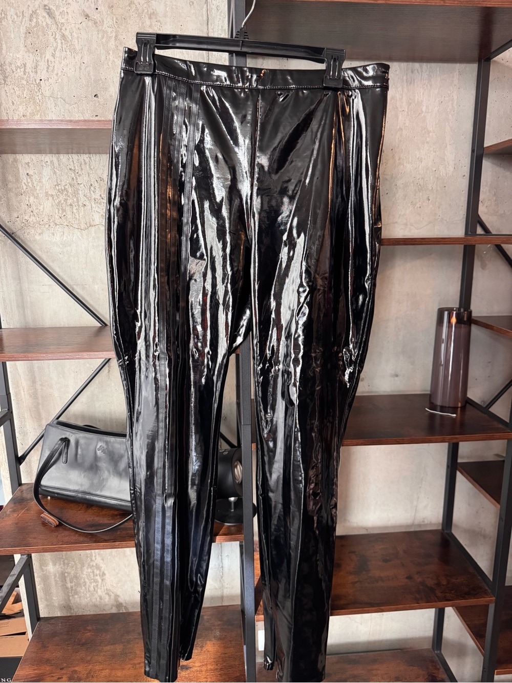 IVY PARK X Adidas Shiny Black Patent-Style Track Pants Size Large NWOT